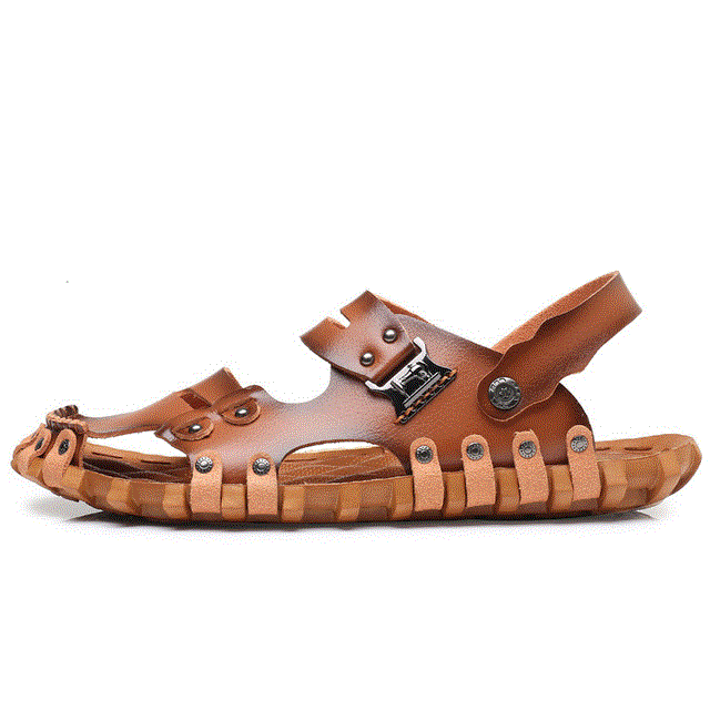 2021 High quality Leather Sandals Men Shoes Cow Leather Male Sandals Summer Men Blue White Stitching Sandal Male Homme