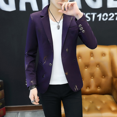 2021 High quality Youth Men Slim blazer Coat Men Fashion Casual Spring Print suit jacket Male Jacket Print Casual Coat