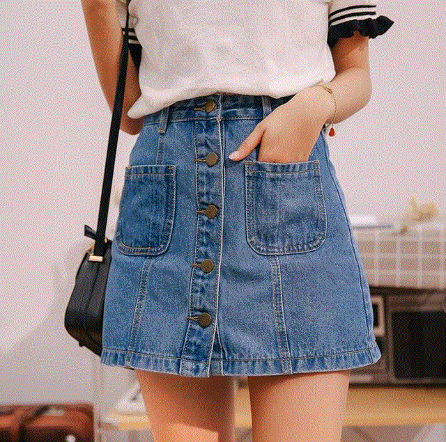2021 High quality Denim High Waist A-line Mini Skirts Women Summer Single Button Pockets Jean Skirt Style Saia Jeans