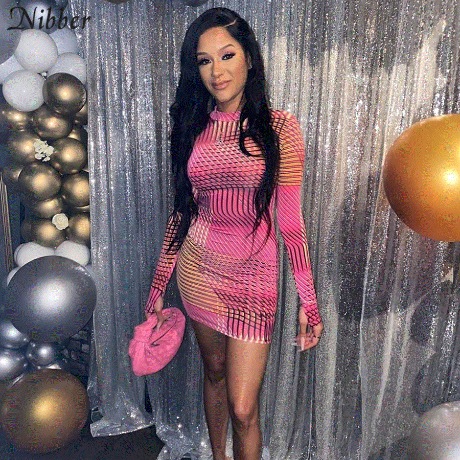 2021 High quality Vrouwen Lange Mouw Vinger Gesp Partywear Casual Club Sexy Sweet Mini Jurken