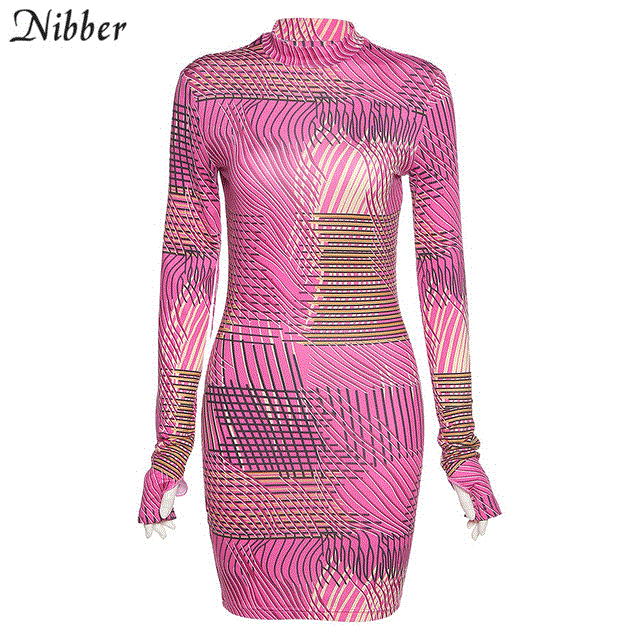 2021 High quality Vrouwen Lange Mouw Vinger Gesp Partywear Casual Club Sexy Sweet Mini Jurken