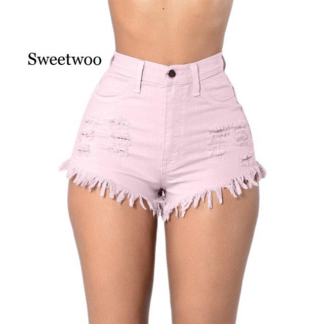 2021 High quality Shorts Denim Fashion Hoge Taille Ripped Jeans Strand Hot Shorts Jeans Hoge Kwaliteit Rood