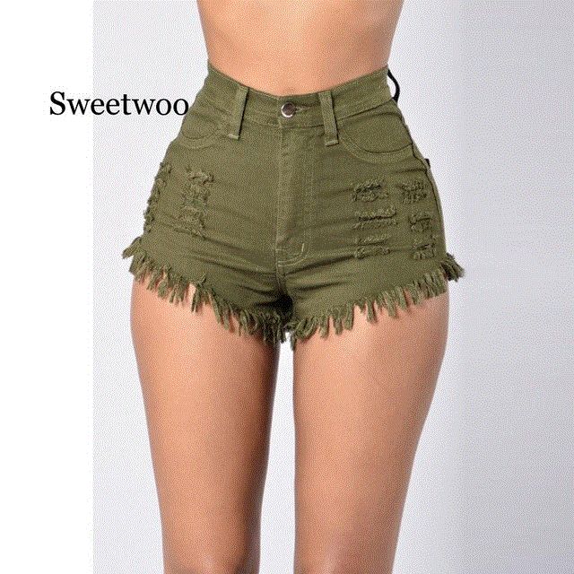 2021 High quality Shorts Denim Fashion Hoge Taille Ripped Jeans Strand Hot Shorts Jeans Hoge Kwaliteit Rood