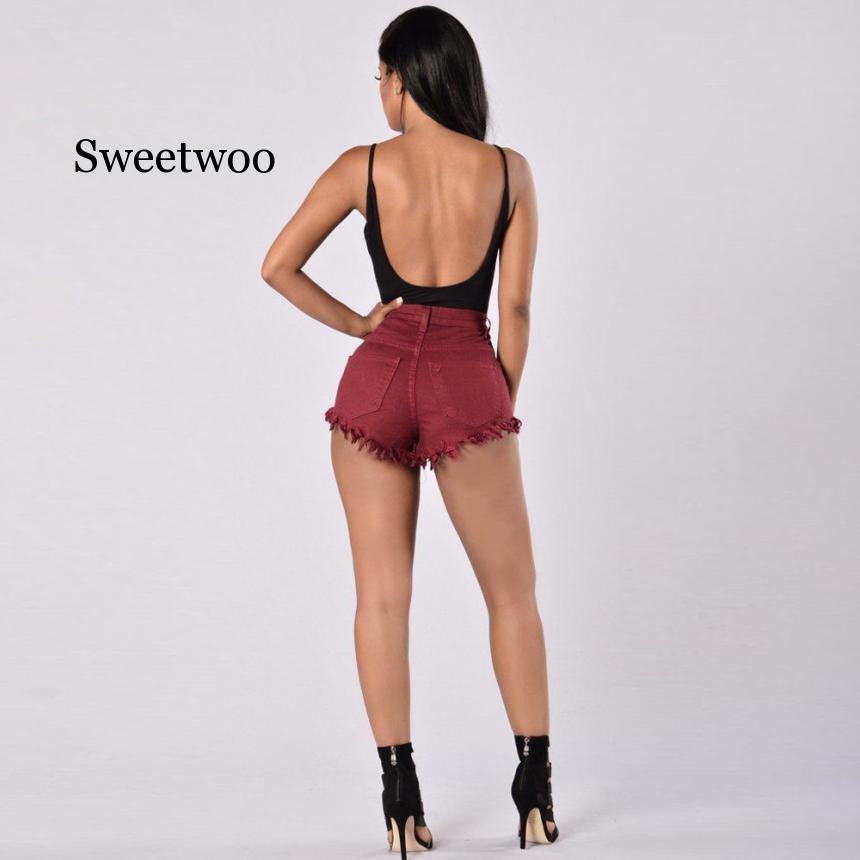 2021 High quality Shorts Denim Fashion Hoge Taille Ripped Jeans Strand Hot Shorts Jeans Hoge Kwaliteit Rood
