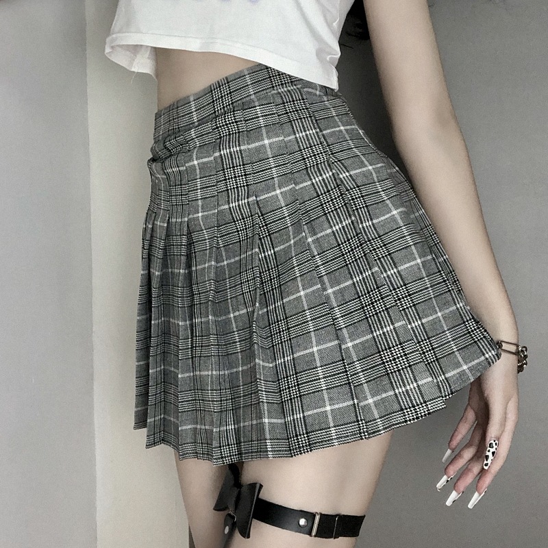 2021 High quality Geplooide Mini Rokken Vrouwen Streetwear Harajuku Grijs Plaid Rokken Collage Stijl Casual Meisje