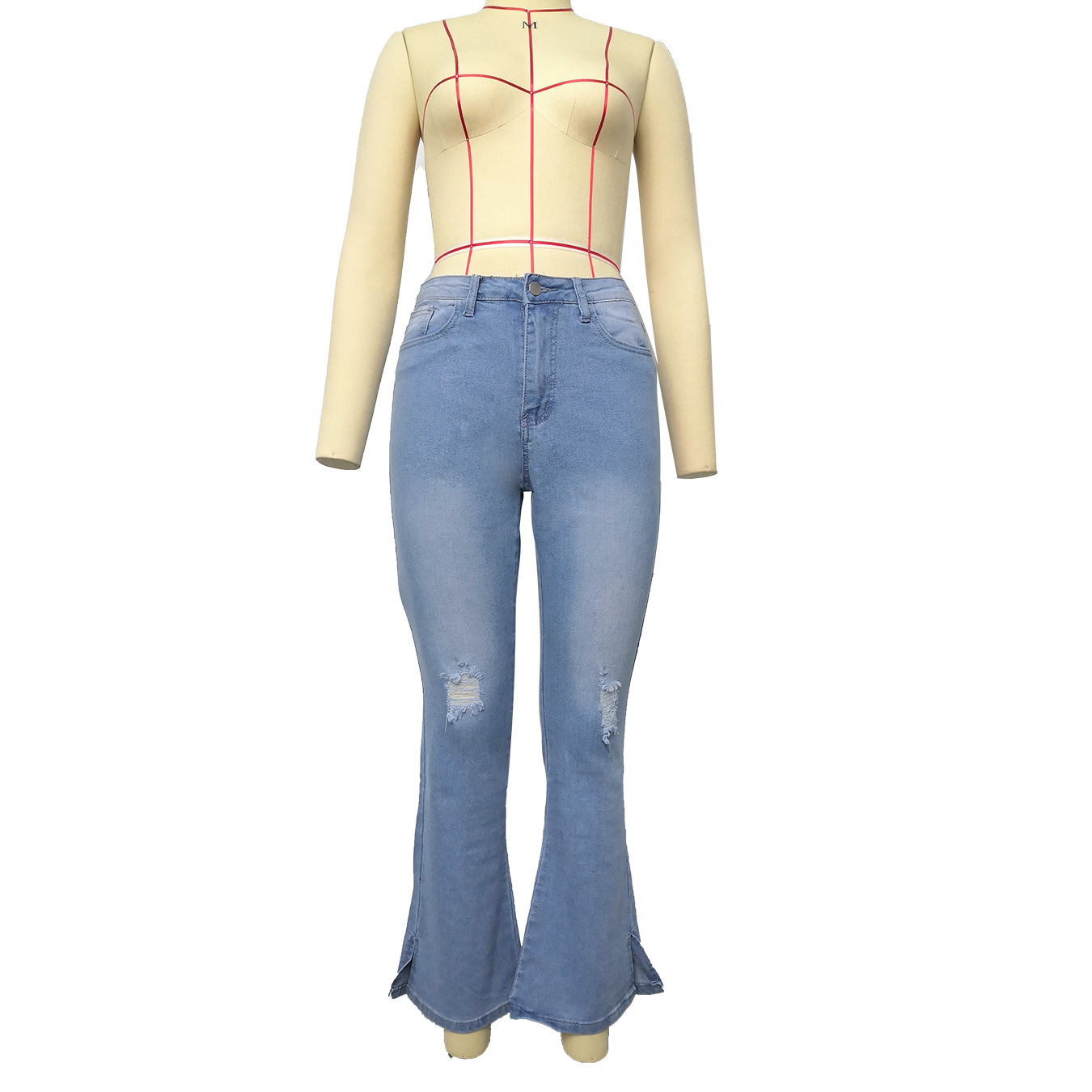 2021 High quality Gescheurd Gat Dames Hoge Taille Jeans Vintage Skinny Slanke Vrouwelijke Flare Jean Streetwear jeans