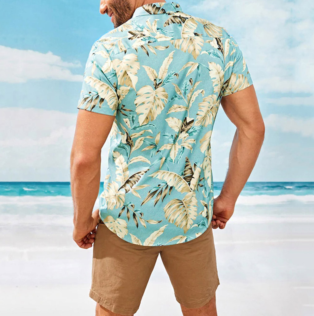 2021 High quality Summer Mens Shirts Hawaii Beach Blouse Tops Print Short Sleeve Stand Collar