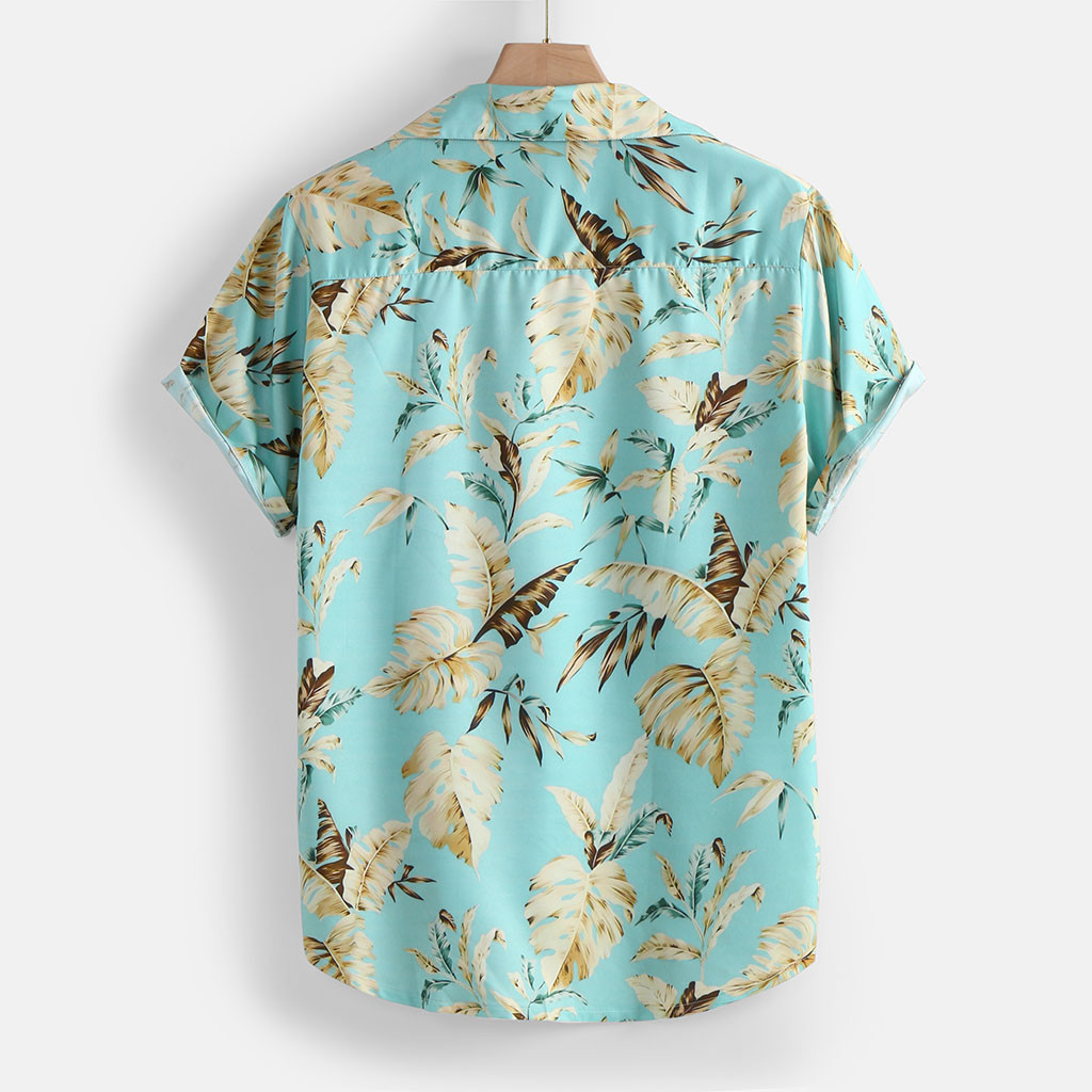 2021 High quality Summer Mens Shirts Hawaii Beach Blouse Tops Print Short Sleeve Stand Collar