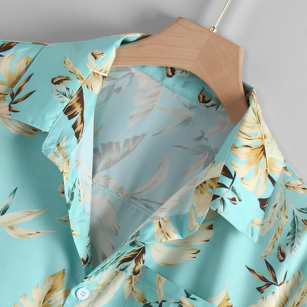 2021 High quality Summer Mens Shirts Hawaii Beach Blouse Tops Print Short Sleeve Stand Collar