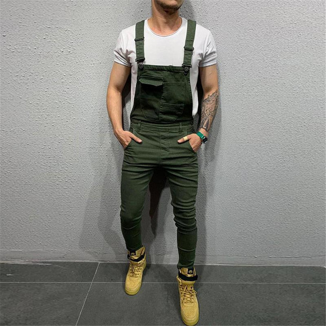 2021 High quality Mens Denim Dungaree Bib Overalls Jumpsuits Moto Biker Jeans Pants Trousers