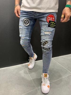 2021 High quality Men's Pants Fashion  Straight Hole Trouser Distressed Jeans Long Pants Mens trouser Pants