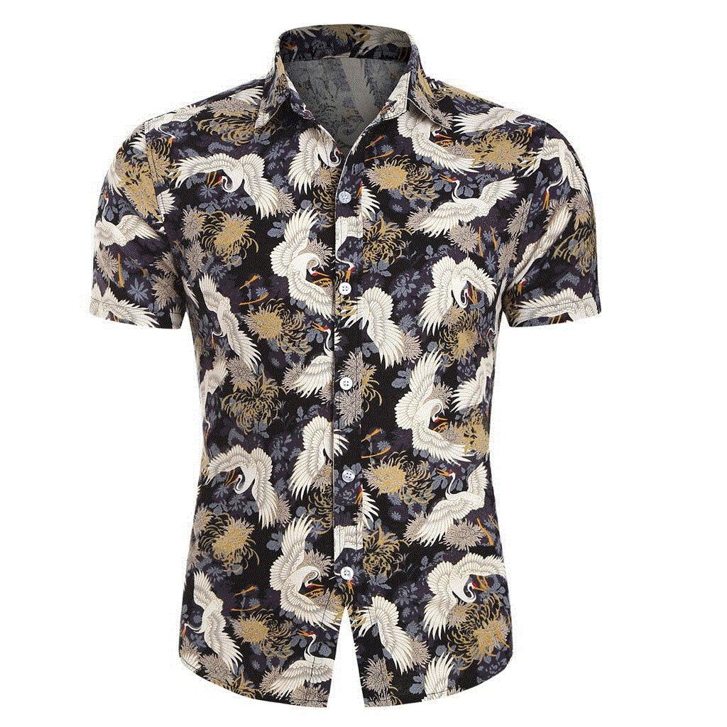 2021 High quality Hawaiian Printed Splicing Pattern Men's shirt Summer harajuku shirts for men
