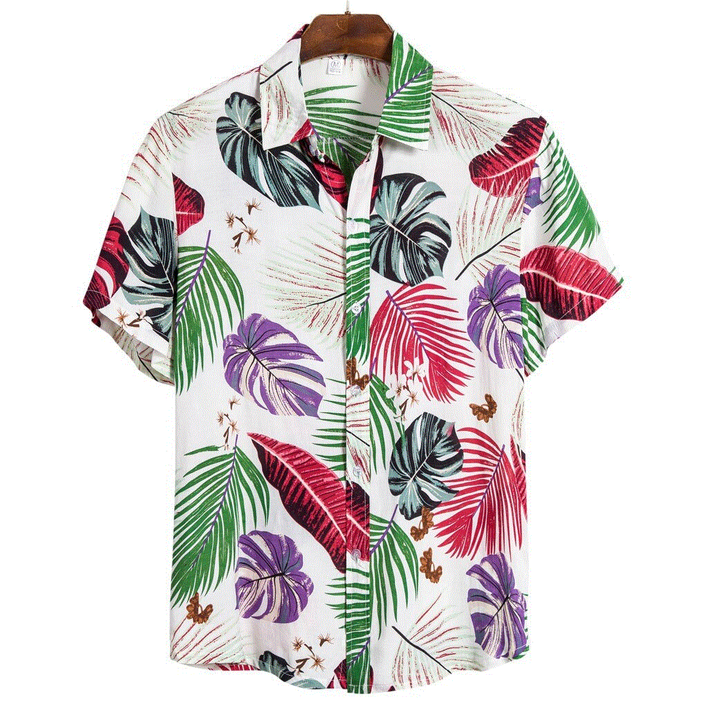 2021 High quality feitong Hawaiian Shirt Men Cotton Linen Ethnic Short Sleeve Casual