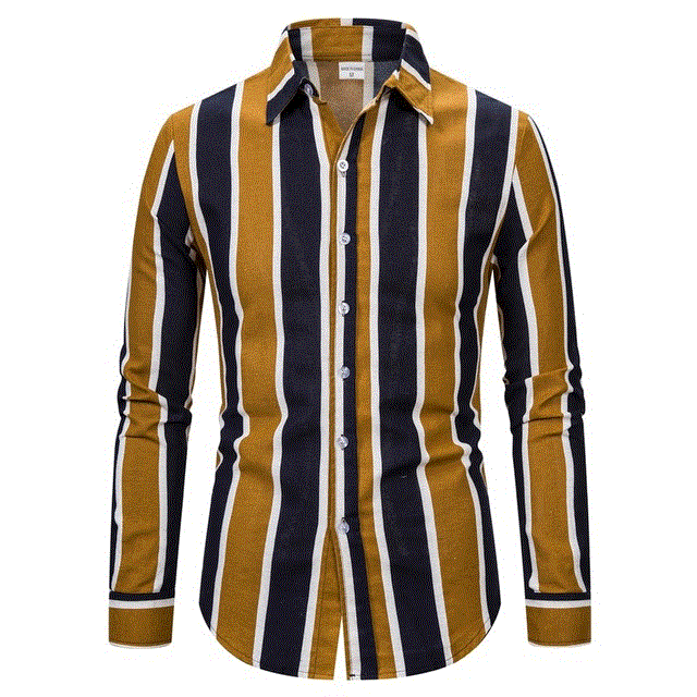 2021 High quality Striped Printing Men's shirts camisa Casual Long Sleeve shirts men dress