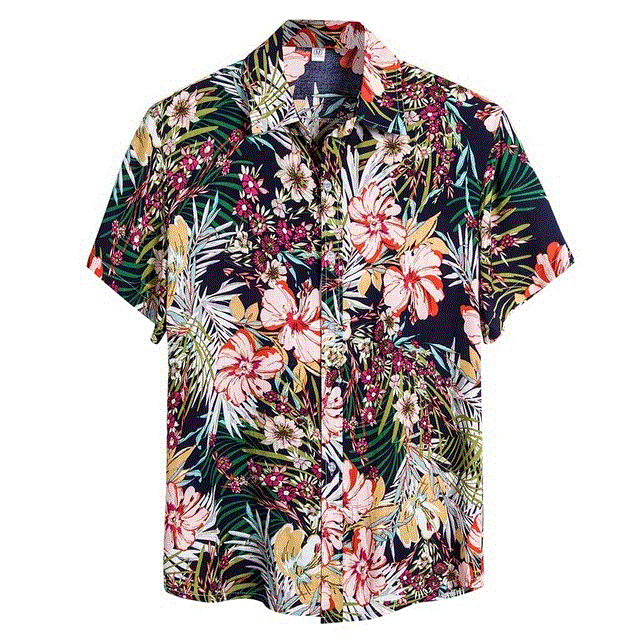 2021 High quality Hawaiian Mens Shirt Casual Colorful Printed Beach shirt men Summer