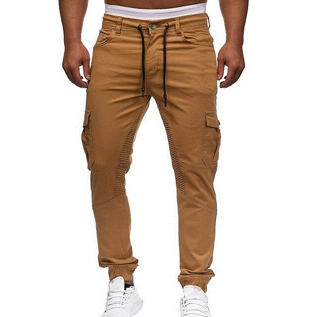 2021 High quality Patchwork Drawstring Trousers Army Joggers Pants Mens Multi-pocket Sport Trousers