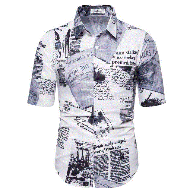 2021 High quality Vintage Shirt For Men Casual Postmark Newspaper Print Short Sleeve Hawaiian Shirts