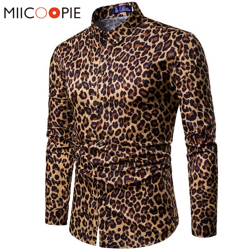 2021 High quality Mens Trend Nightclub Leopard Print Shirt High Quality Long Sleeve Shirt Male