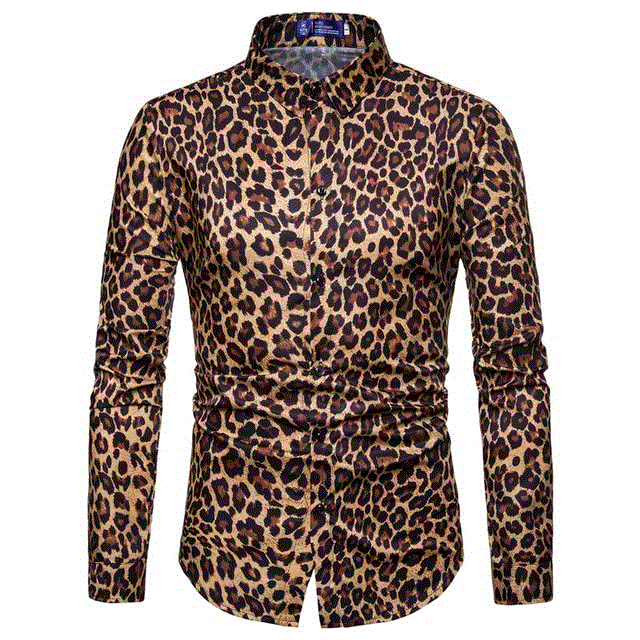 2021 High quality Mens Trend Nightclub Leopard Print Shirt High Quality Long Sleeve Shirt Male