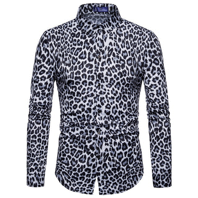 2021 High quality Mens Trend Nightclub Leopard Print Shirt High Quality Long Sleeve Shirt Male