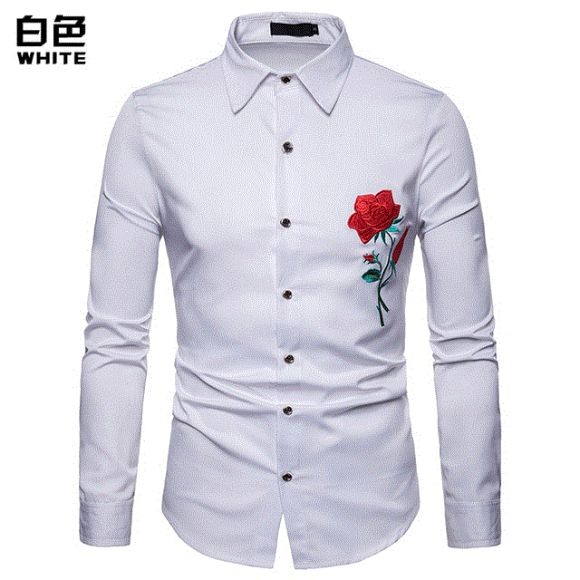 2021 High quality Floral Shirts Men New Luxury Rose Embroidery Dress Shirt Long Sleeve Chemise