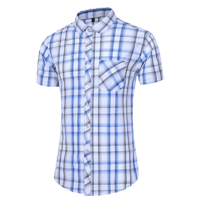 2021 High quality Oversize Plaid Shirt Men Short Sleeve Breathable Office Dress Shirts For Men Business Workwear