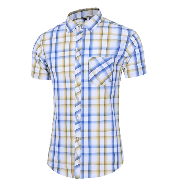 2021 High quality Oversize Plaid Shirt Men Short Sleeve Breathable Office Dress Shirts For Men Business Workwear