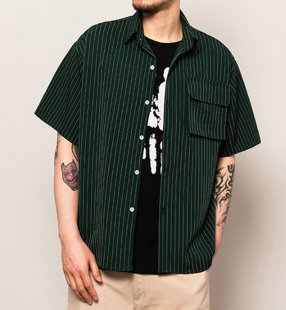 2021 High quality Summer Black And White Striped Shirt Men Vintage Streetwear Men Hip Hop Harajuku Shirt