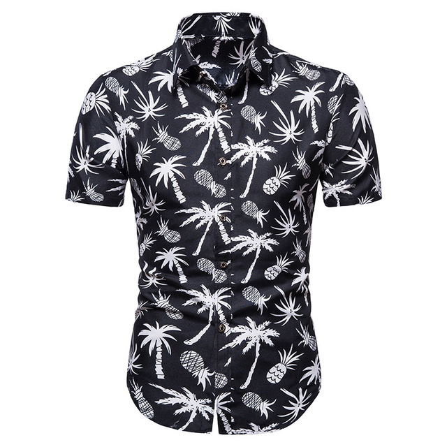 2021 High quality Summer Pineapple Print Short Sleeve Button Down Mens Floral Shirts Holiday Camisas Streetwear