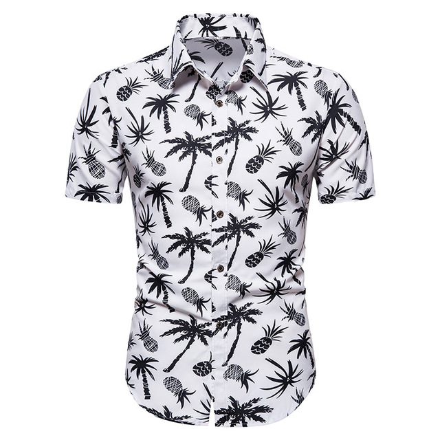 2021 High quality Summer Pineapple Print Short Sleeve Button Down Mens Floral Shirts Holiday Camisas Streetwear