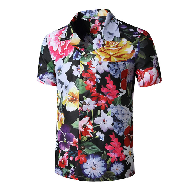 2021 High quality Men Floral Shirts Short Sleeve Summer Casual Flower Printed Beach Hawaiian Shirts