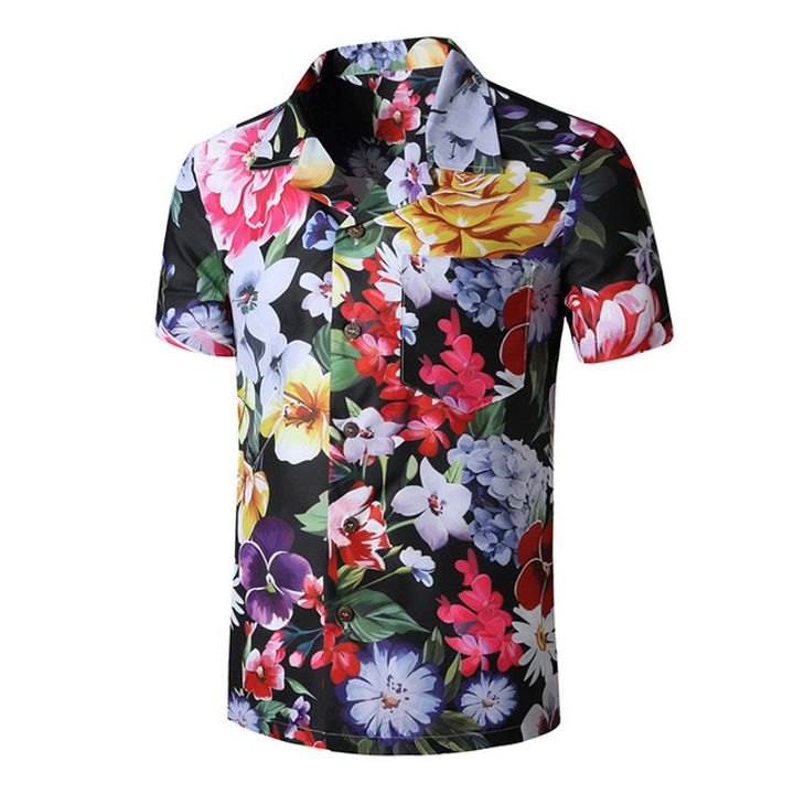 Exclusive discounts for 2021 High quality Men Floral Shirts Short Sleeve  Summer Casual Flower Printed Beach Hawaiian Shirts