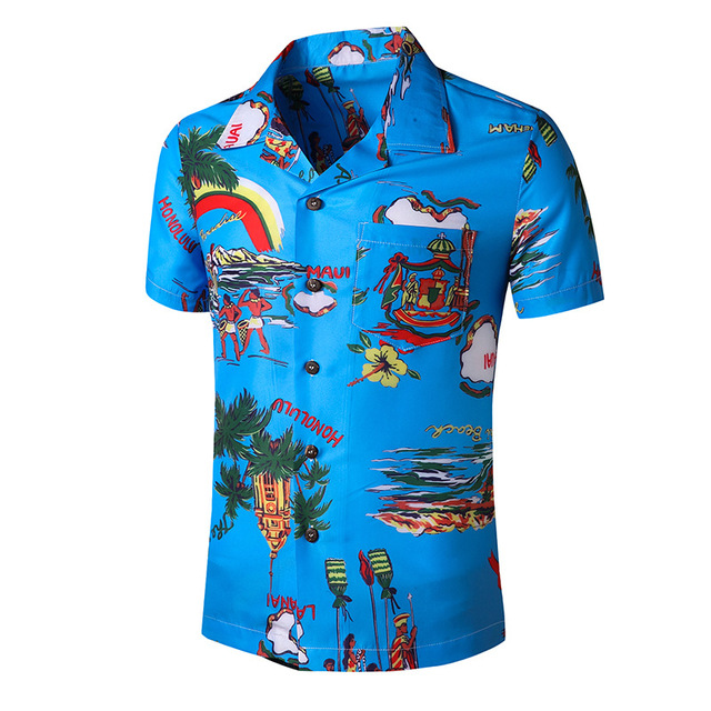 2021 High quality Men Floral Shirts Short Sleeve Summer Casual Flower Printed Beach Hawaiian Shirts