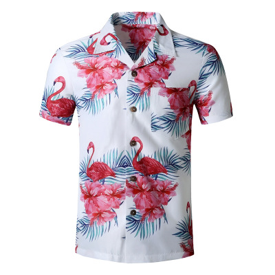 2021 High quality New Summer Men's Floral Shirt Fashion Flamingo Printed Oversize Hawaiian Shirt