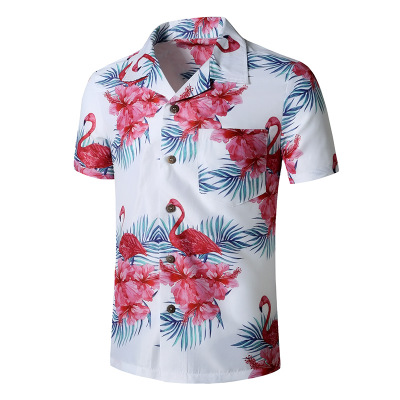 2021 High quality New Summer Men's Floral Shirt Fashion Flamingo Printed Oversize Hawaiian Shirt