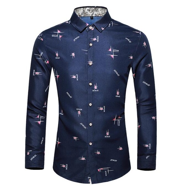 2021 High quality Korean Fashion Spring Casual Print Slim Fit Mens Social Business Shirt