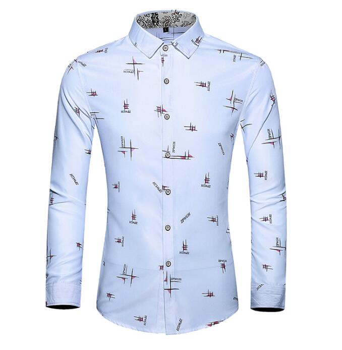 2021 High quality Korean Fashion Spring Casual Print Slim Fit Mens Social Business Shirt