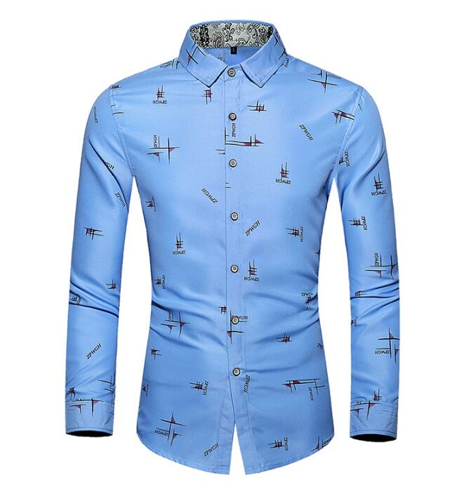 2021 High quality Korean Fashion Spring Casual Print Slim Fit Mens Social Business Shirt