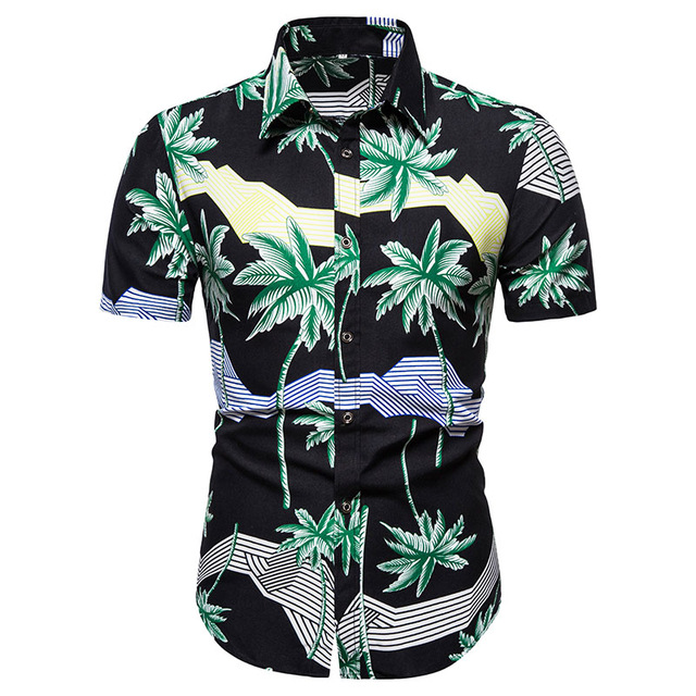 2021 High quality Summer Short Sleeve Shirts For Men Causal Coconut Tree Print Vacation Hawaiian Shirt
