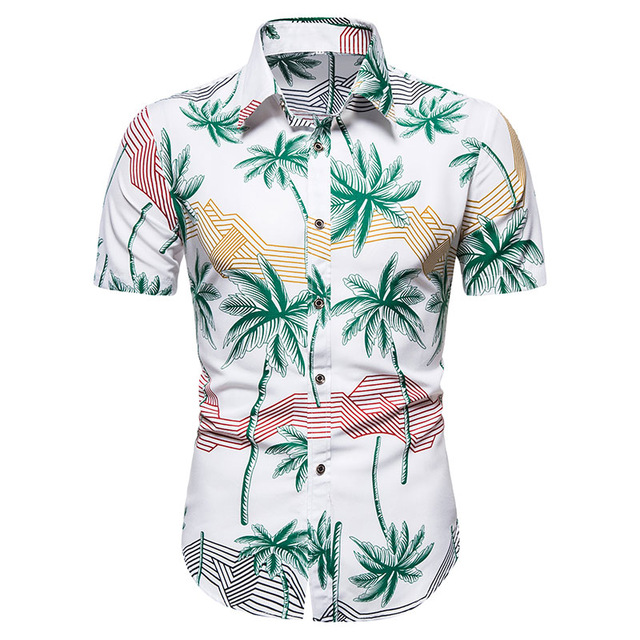 2021 High quality Summer Short Sleeve Shirts For Men Causal Coconut Tree Print Vacation Hawaiian Shirt