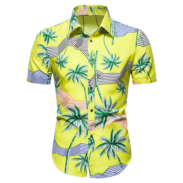 2021 High quality Summer Short Sleeve Shirts For Men Causal Coconut Tree Print Vacation Hawaiian Shirt