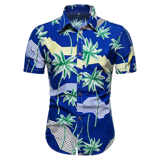 2021 High quality Summer Short Sleeve Shirts For Men Causal Coconut Tree Print Vacation Hawaiian Shirt