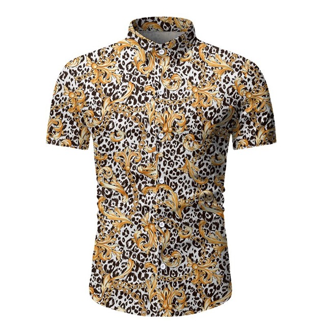 2021 High quality Summer Designer Shirts For Men Brand Casual Leopard Print Short Sleeve Mens Floral Shirts