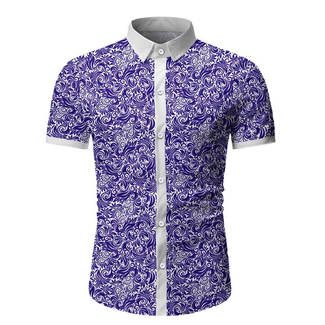 2021 High quality Short Sleeve Vintage Shirt Men Casual Floral Printed Social Camisas Designer Shirts
