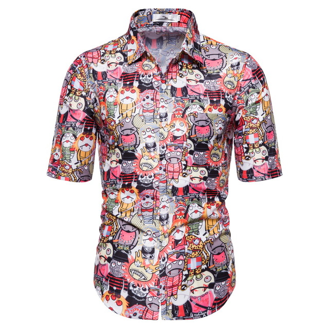 2021 High quality Summer Shirt For Men Casual Cartoon Printed Short Sleeve Camisas Blouse Hawaiian Shirt