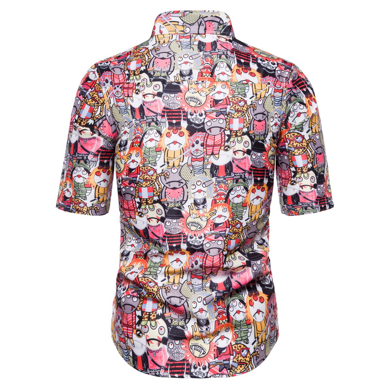 2021 High quality Summer Shirt For Men Casual Cartoon Printed Short Sleeve Camisas Blouse Hawaiian Shirt