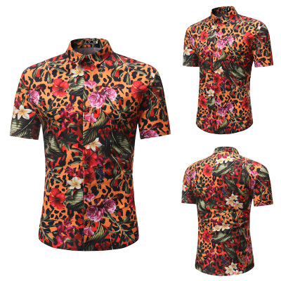 2021 High quality Fashion Mens Short Sleeve Beach Hawaiian Shirt Summer Casual Floral Leopard Printed uxury Shirts