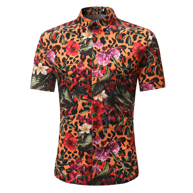 2021 High quality Fashion Mens Short Sleeve Beach Hawaiian Shirt Summer Casual Floral Leopard Printed uxury Shirts