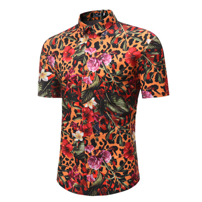 2021 High quality Fashion Mens Short Sleeve Beach Hawaiian Shirt Summer Casual Floral Leopard Printed uxury Shirts