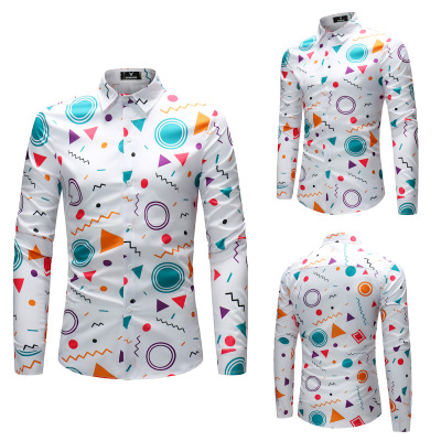 2021 High quality Dress Shirt Men Printed Chemise Homme Men Solid Funny Long Sleeved